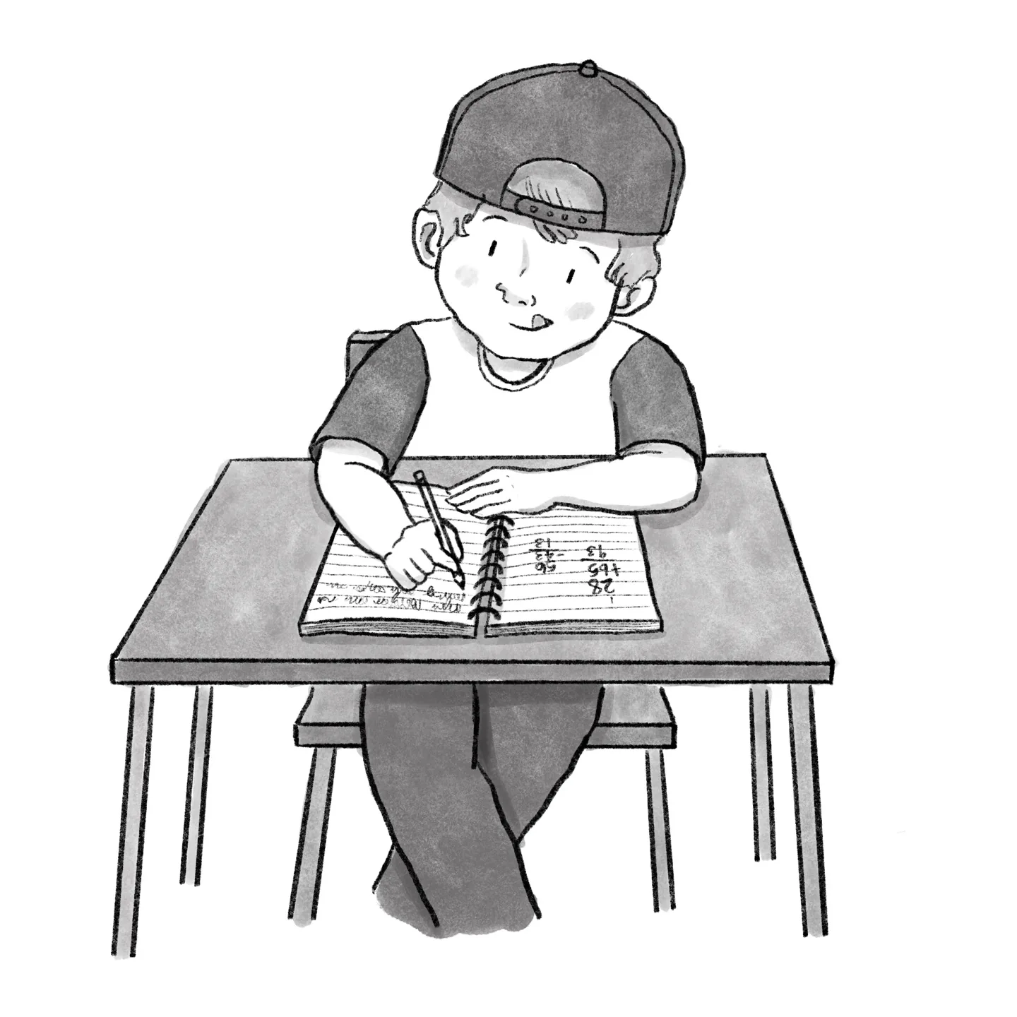 Illustration of Dan McCauley writing at his desk